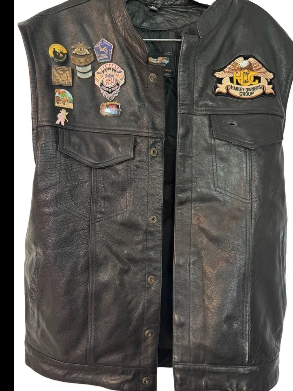 Vance Leather Biker Vest Mens 50 Patches Pins gunPocket Delmarva Chapter Seaford